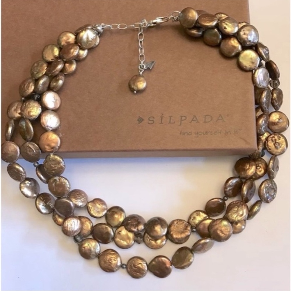 Silpada Retired N1717 Multi-Strand Copper Coin Pearl & .925 Sterling Necklace